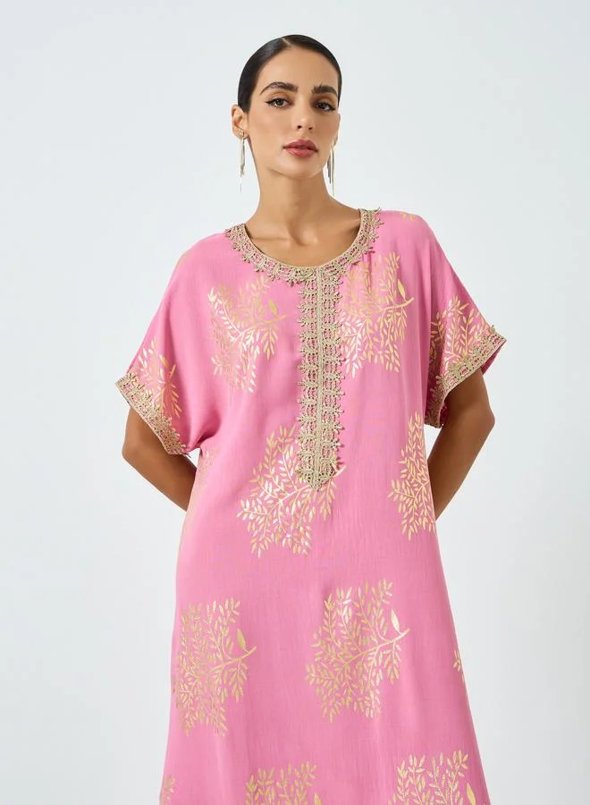 Take Two Women Tree Printed Golden Trim Patch Jalabiya